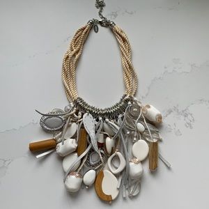 Fun necklace w/leather, beads, silver, wood, etc